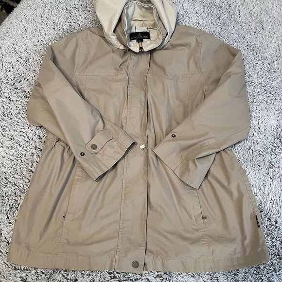 London Fog Women's Trench Coat with Removable Hood Vintage Size XL - Picture 1 of 8